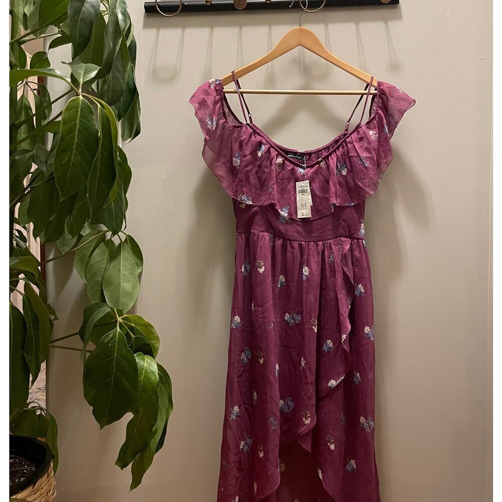 Abercrombie & Fitch S Floral Maxi Dress | High-Low Hem, Off-Shoulder, NWT